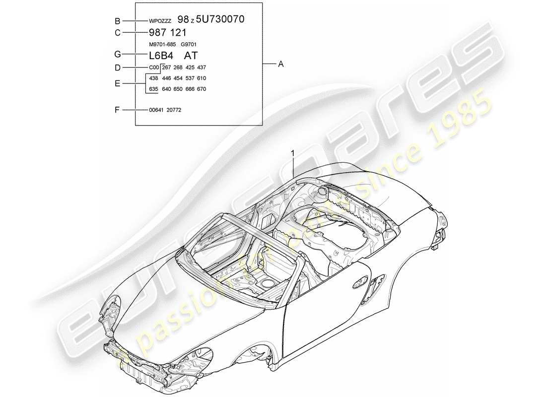 Porsche Boxster 987 (2008) CUERPO DEL AUTO Diagrama de piezas