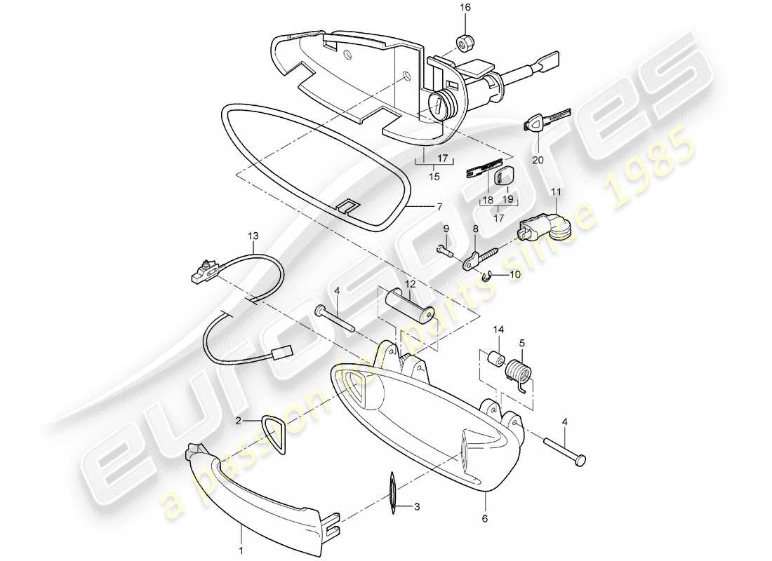 Porsche Boxster 987 (2008) manija de la puerta Diagrama de piezas