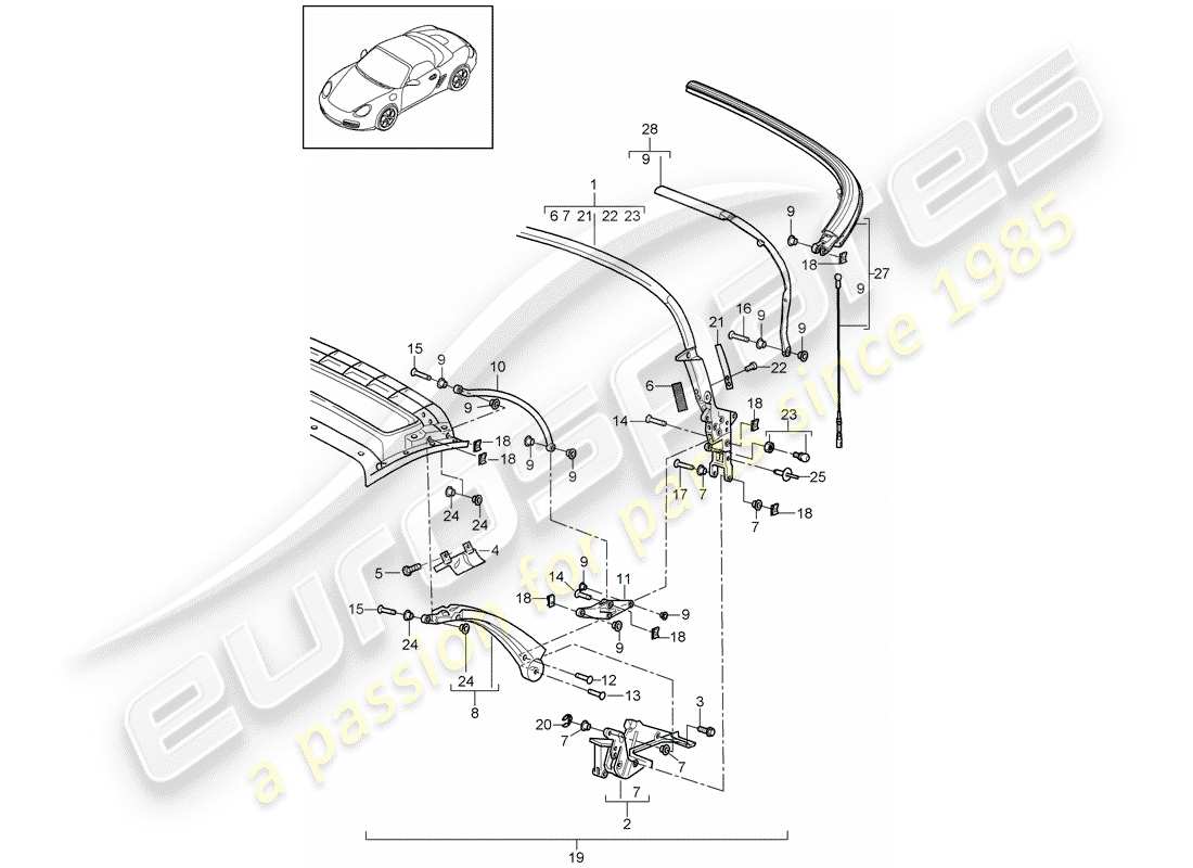 Porsche Boxster 987 (2008) marco superior Diagrama de piezas