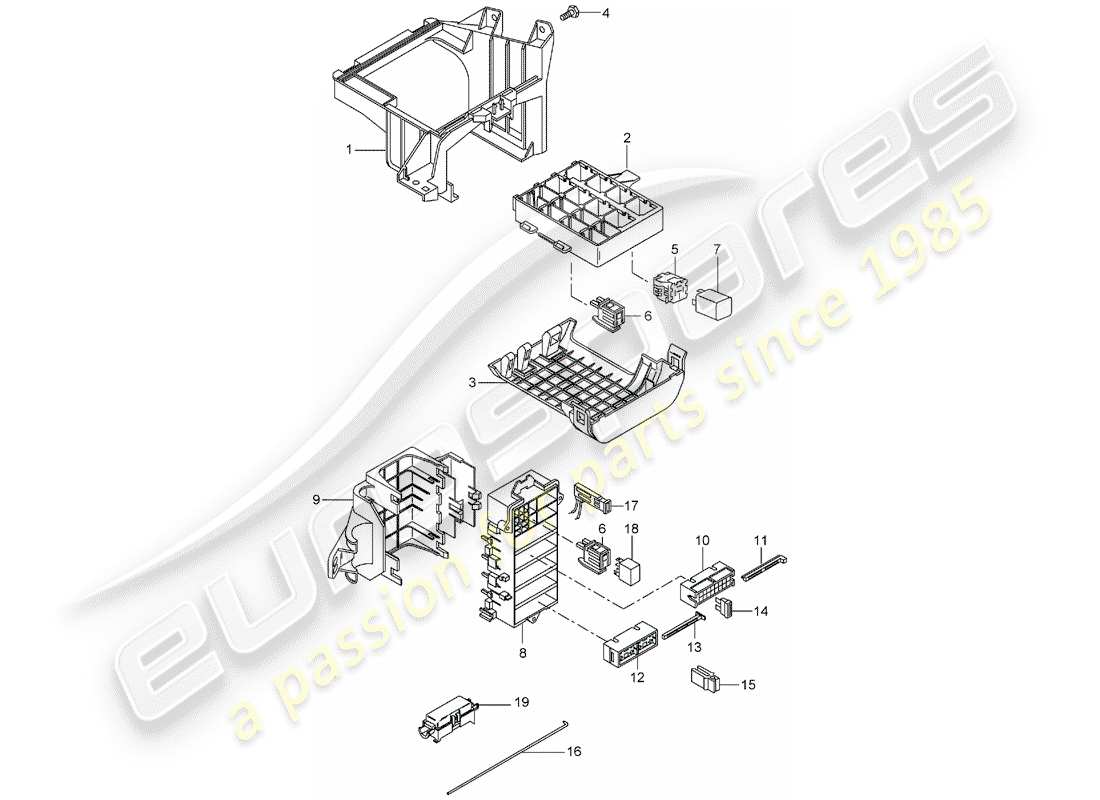 Porsche Boxster 987 (2008) caja de fusibles/placa de relés Diagrama de piezas