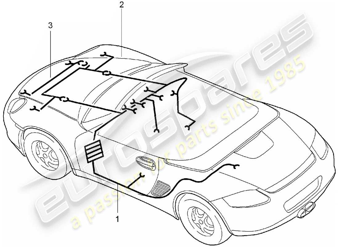Porsche Boxster 987 (2008) cableando arneses Diagrama de piezas
