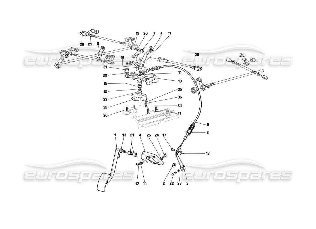 Ferrari 412 (Mecánico) Controles de aceleradores RHD Diagrama de piezas
