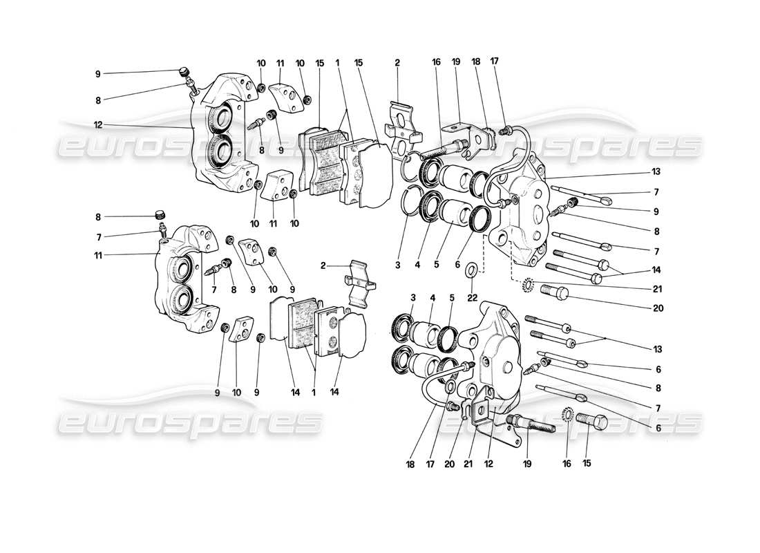 Ferrari 412 (Mecánico) Pinzas para frenos delanteros y traseros Diagrama de piezas