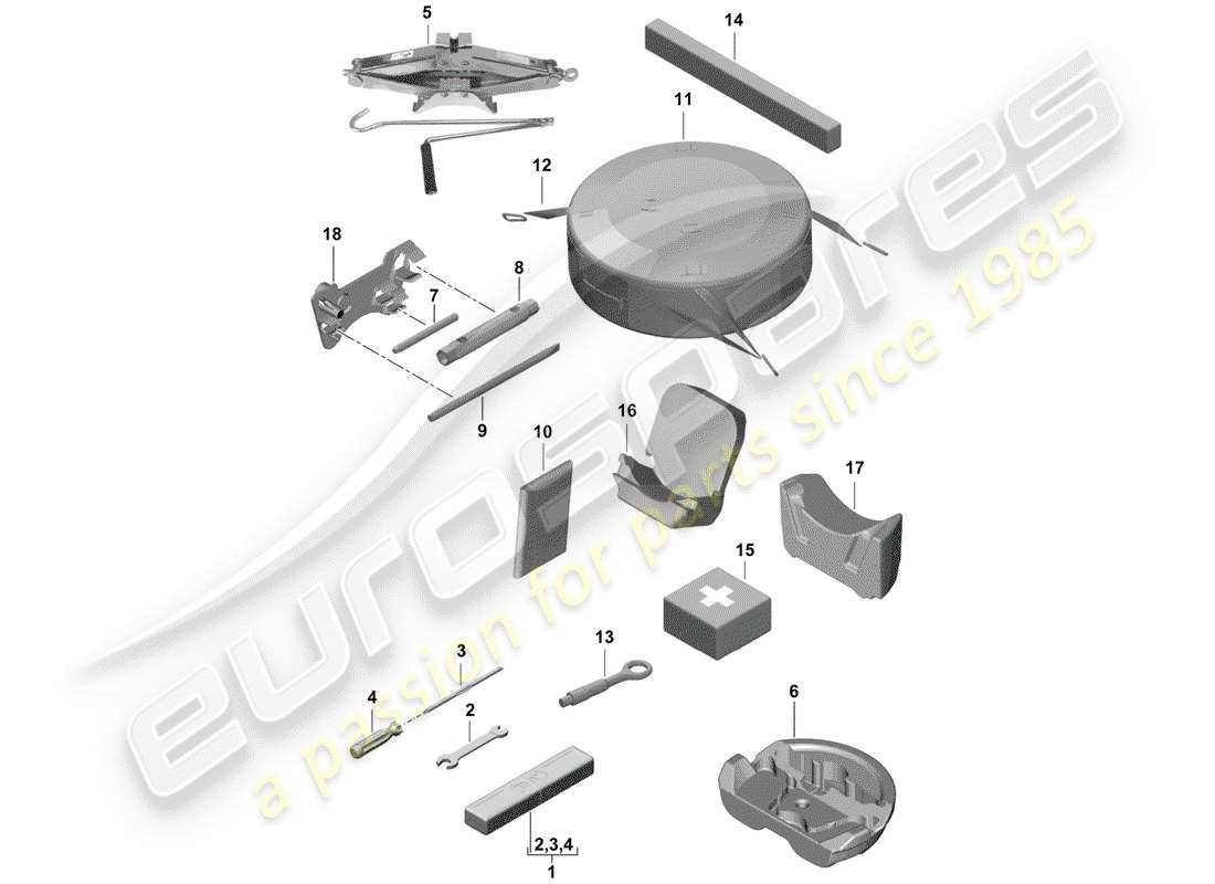Porsche Boxster Spyder (2019) herramienta Diagrama de piezas