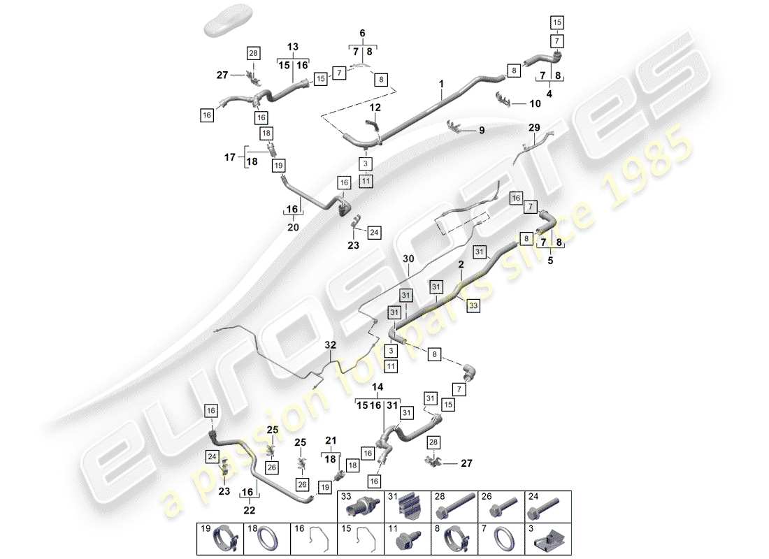 Porsche Boxster Spyder (2019) water cooling Diagrama de piezas