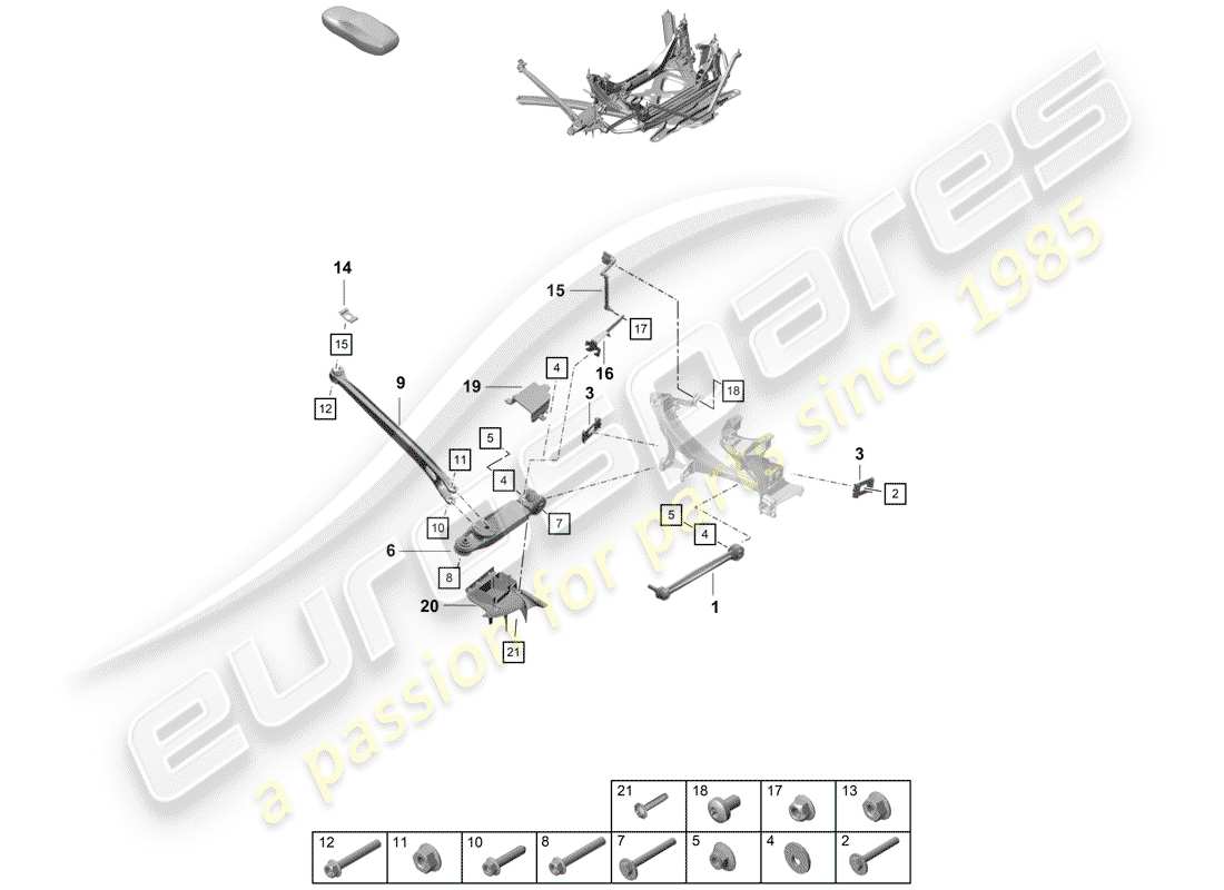 Porsche Boxster Spyder (2019) enlace superior Diagrama de piezas