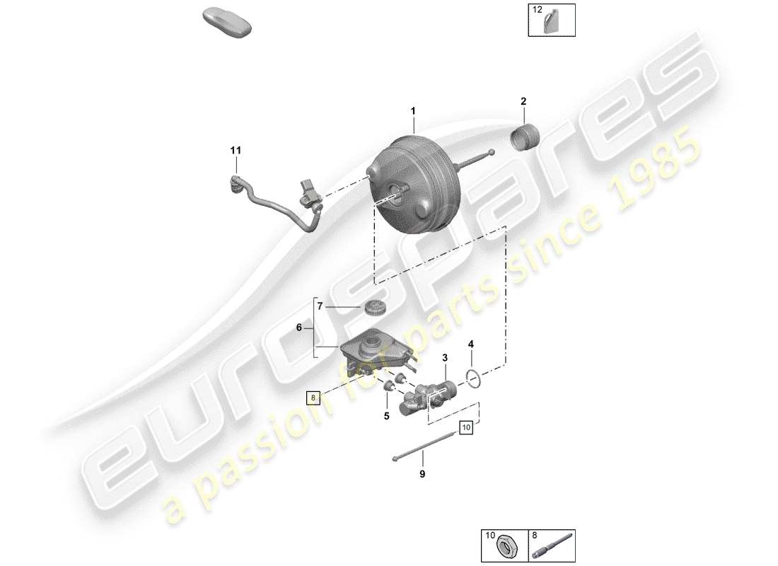 Porsche Boxster Spyder (2019) cilindro maestro del freno Diagrama de piezas