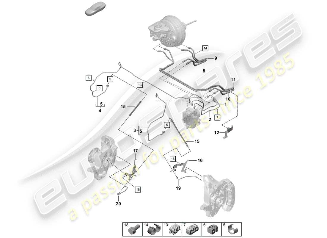 Porsche Boxster Spyder (2019) LÍNEA DE FRENO Diagrama de piezas