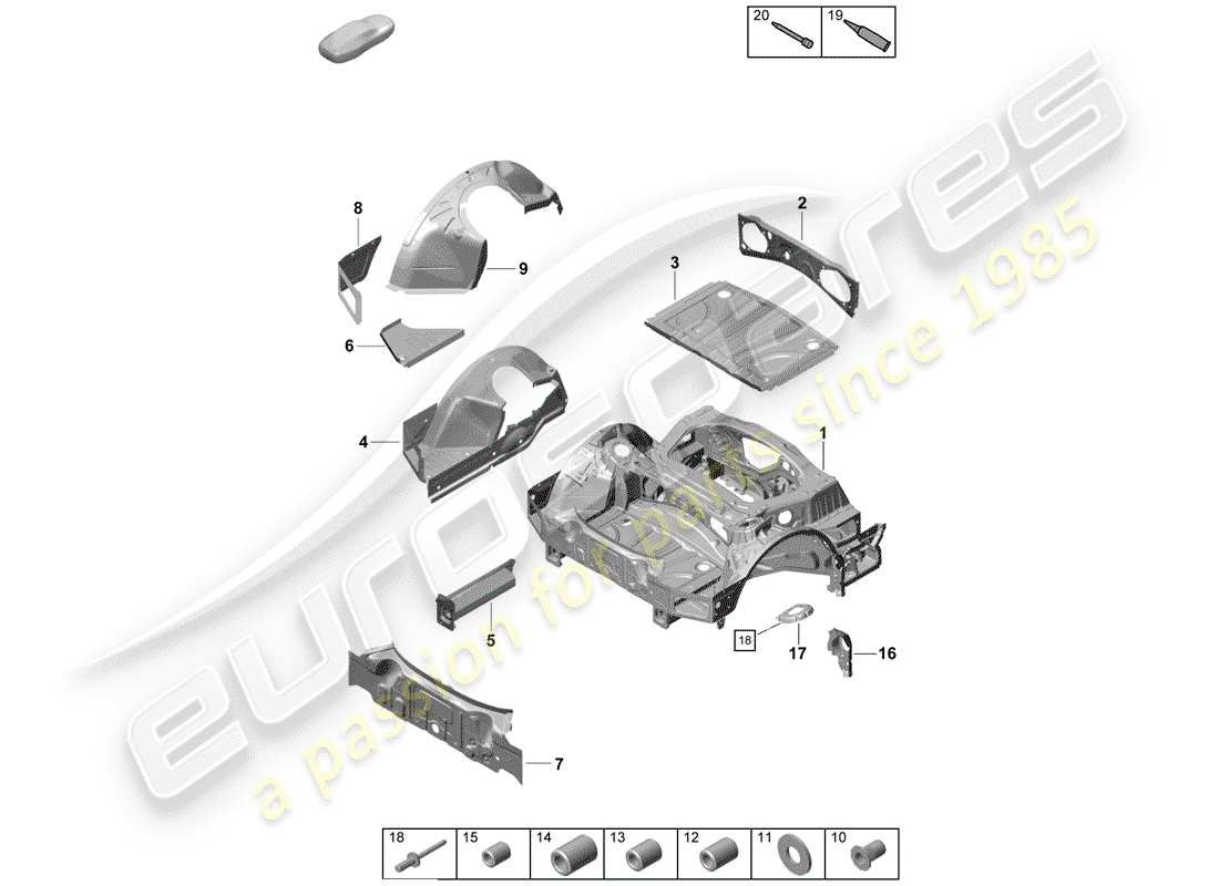 Porsche Boxster Spyder (2019) EXTREMO POSTERIOR Diagrama de piezas