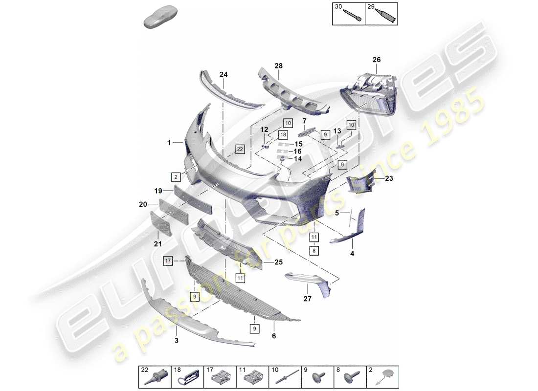 Porsche Boxster Spyder (2019) PARACHOQUE Diagrama de piezas