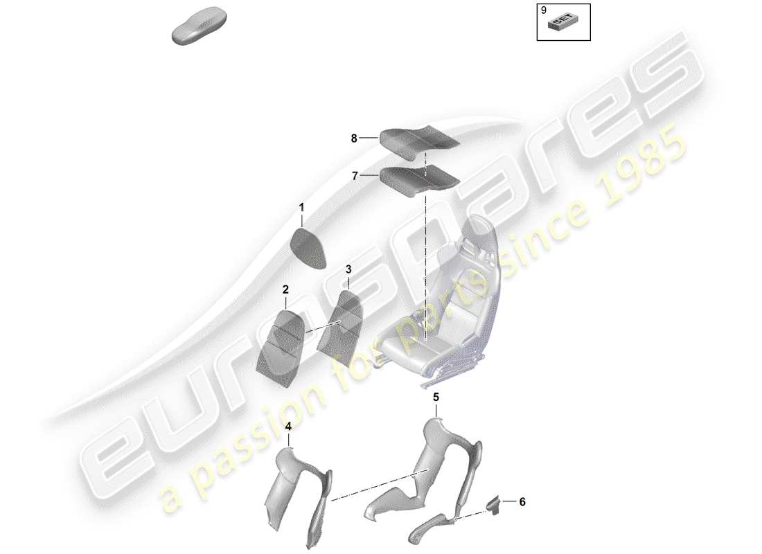 Porsche Boxster Spyder (2019) parte de espuma Diagrama de piezas