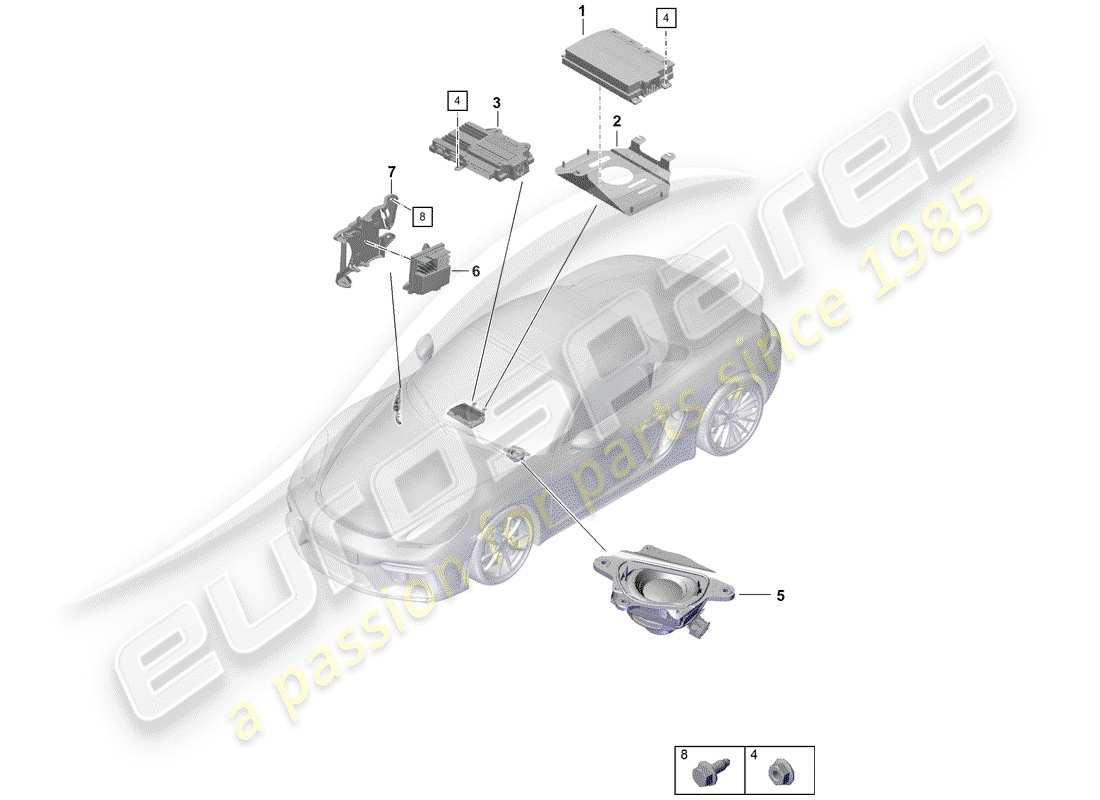 Porsche Boxster Spyder (2019) amplificador Diagrama de piezas