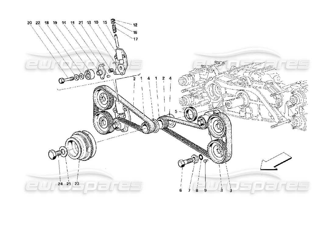 Ferrari 512 TR Sistema de sincronización - Controles Diagrama de piezas