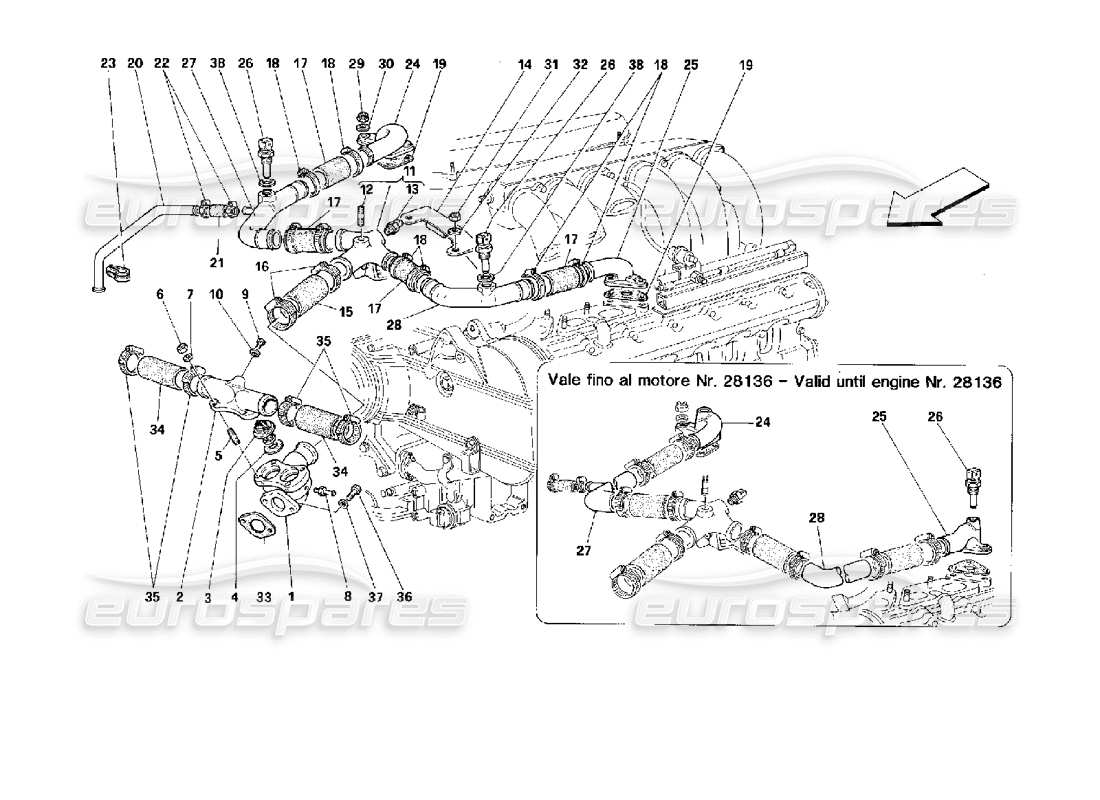 Ferrari 512 TR Refrigeración del motor Diagrama de piezas