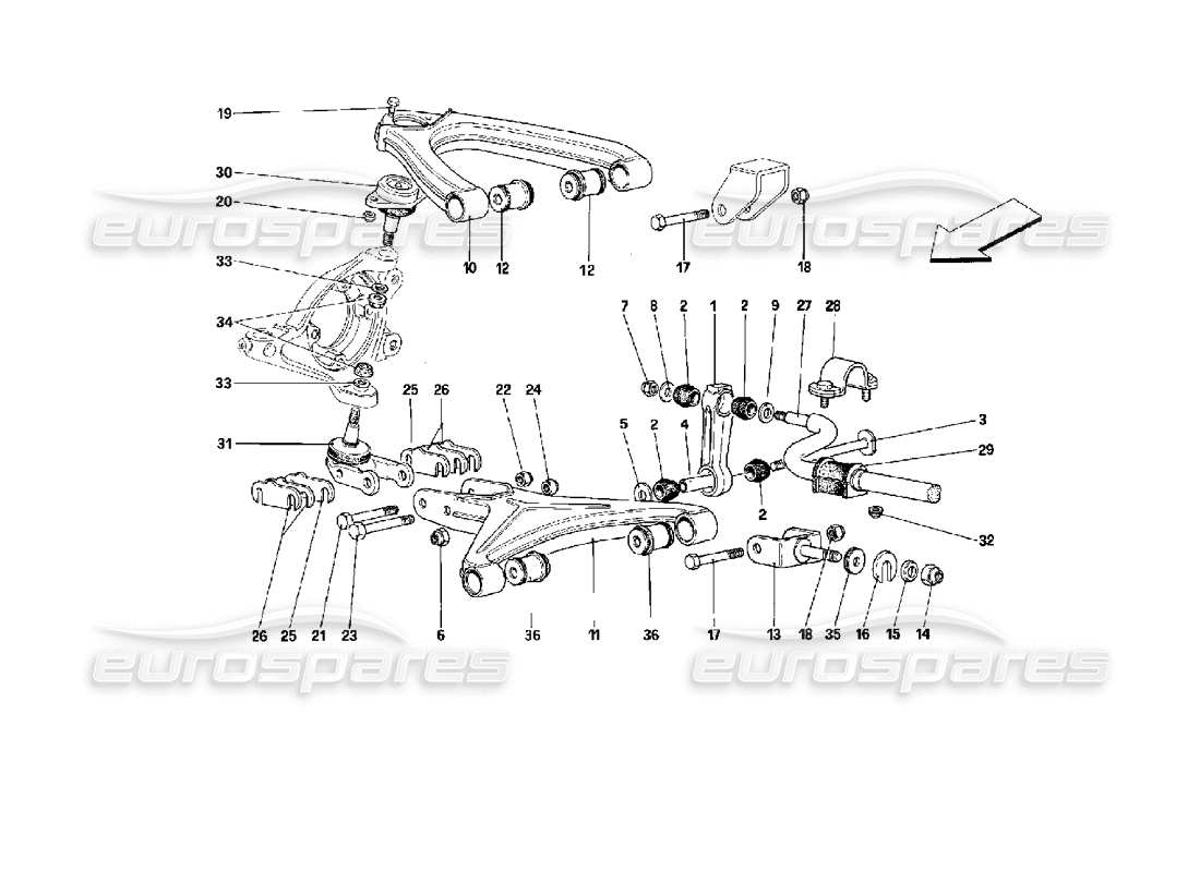 Ferrari 512 TR Suspensión delantera - Horquillas Diagrama de piezas