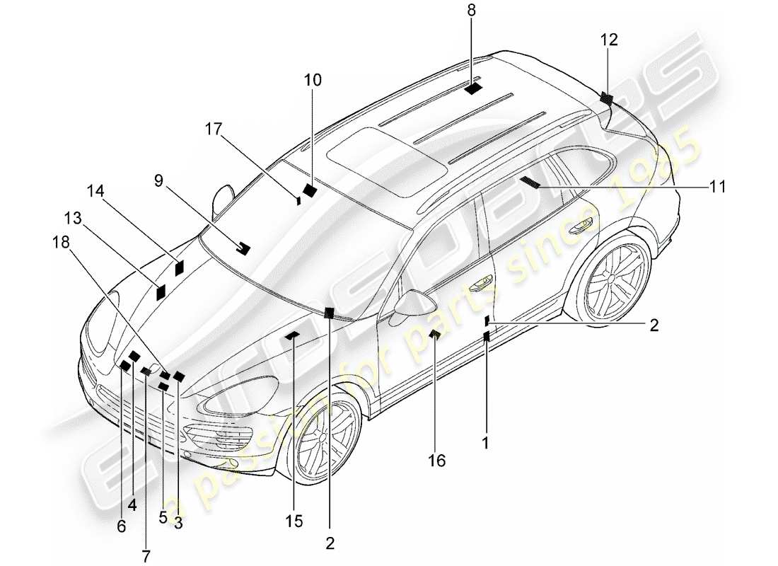 Porsche Cayenne E2 (2015) SEÑALES/AVISOS Diagrama de piezas