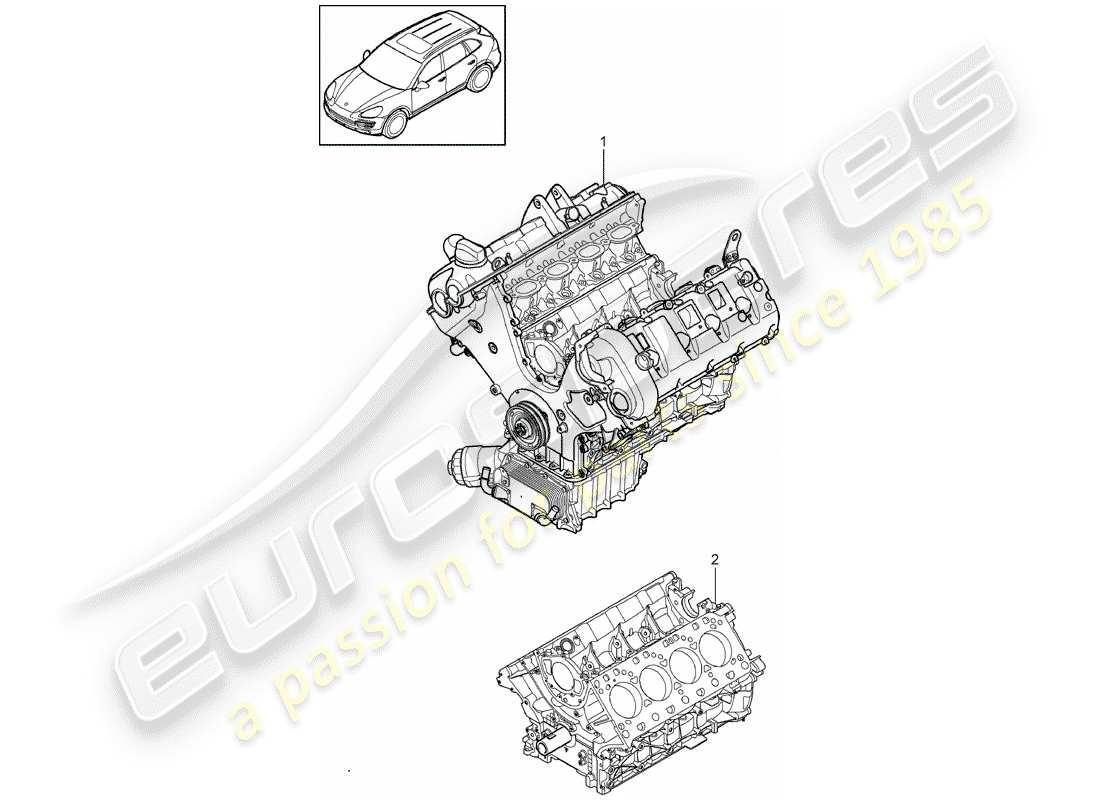 Porsche Cayenne E2 (2015) bloque largo Diagrama de piezas