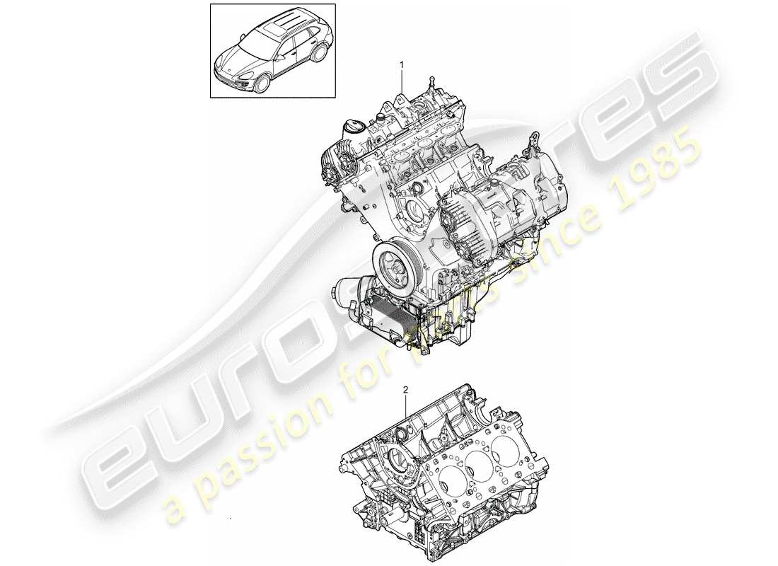 Porsche Cayenne E2 (2015) bloque largo Diagrama de piezas