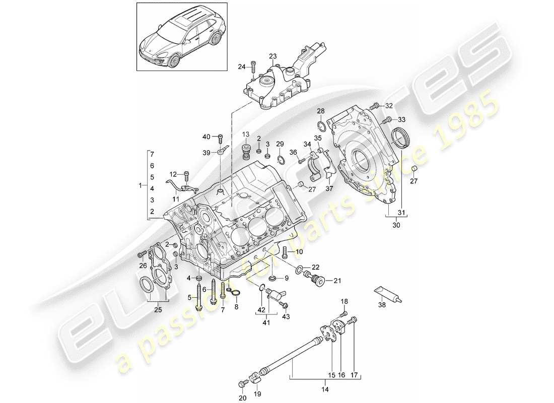 Porsche Cayenne E2 (2015) CRANKCASE Diagrama de piezas