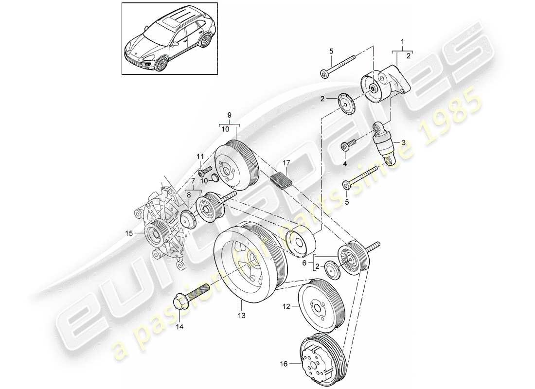 Porsche Cayenne E2 (2015) amortiguador tensor de correa Diagrama de piezas