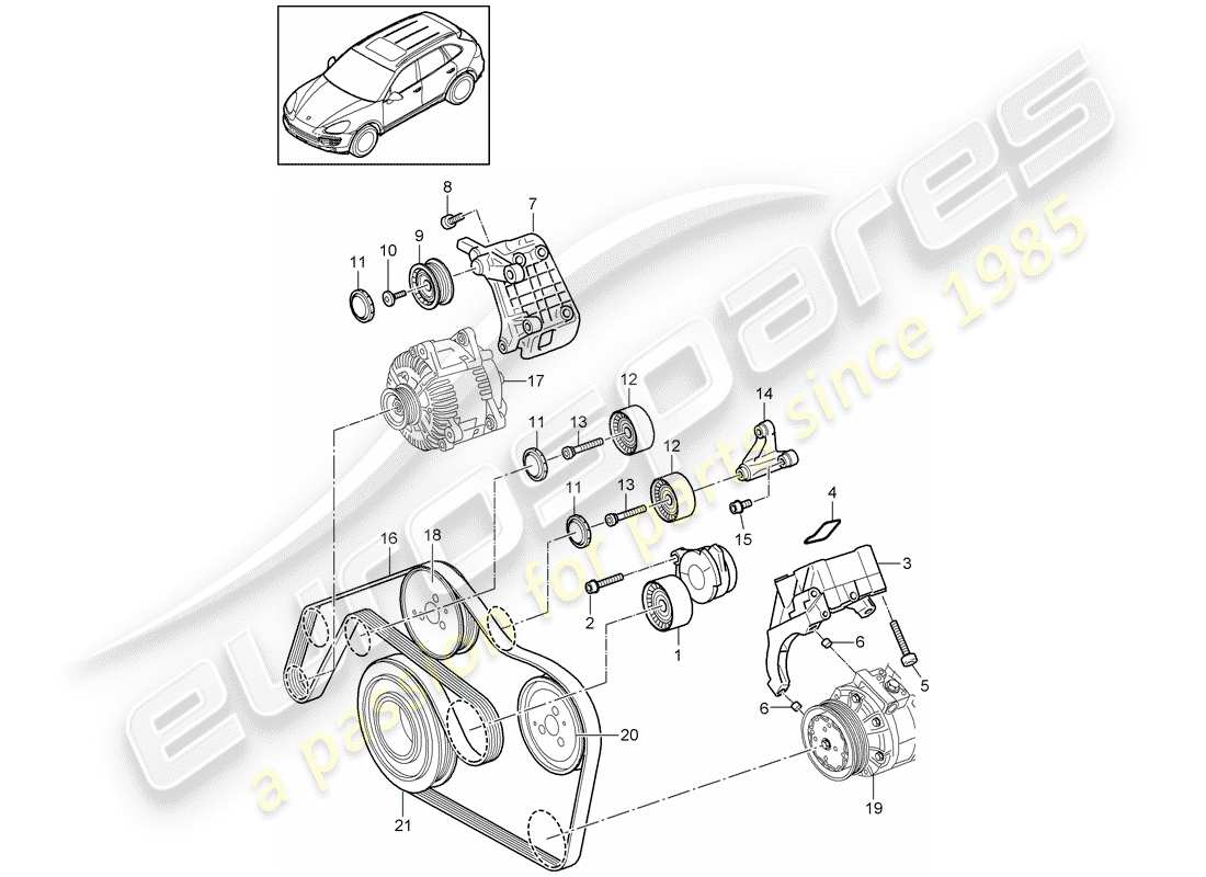 Porsche Cayenne E2 (2015) tensor de la correa Diagrama de piezas