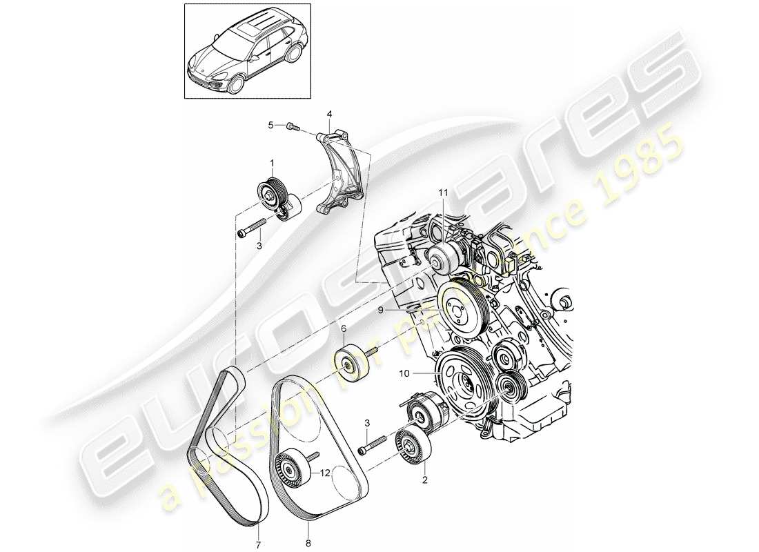 Porsche Cayenne E2 (2015) amortiguador tensor de correa Diagrama de piezas