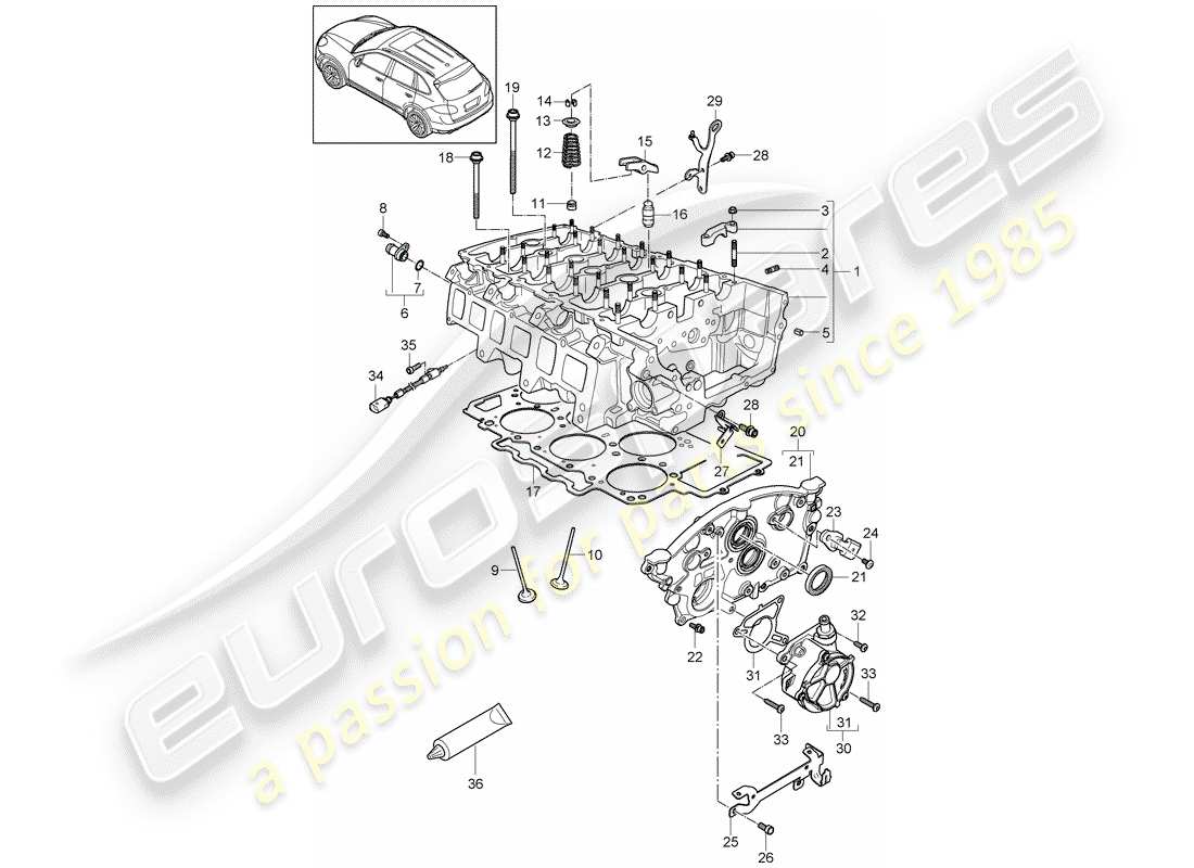 Porsche Cayenne E2 (2015) CABEZA DE CILINDRO Diagrama de piezas
