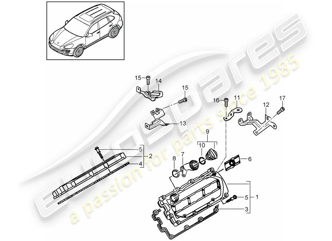 Porsche Cayenne E2 (2015) valve cover Diagrama de piezas