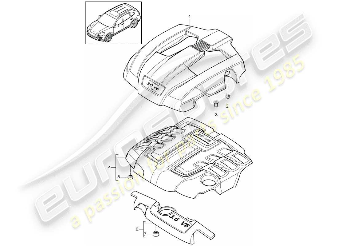 Porsche Cayenne E2 (2015) CUBIERTA DEL MOTOR Diagrama de piezas