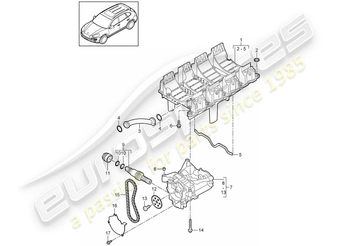 Porsche Cayenne E2 (2015) placa deflectora de aceite Diagrama de piezas
