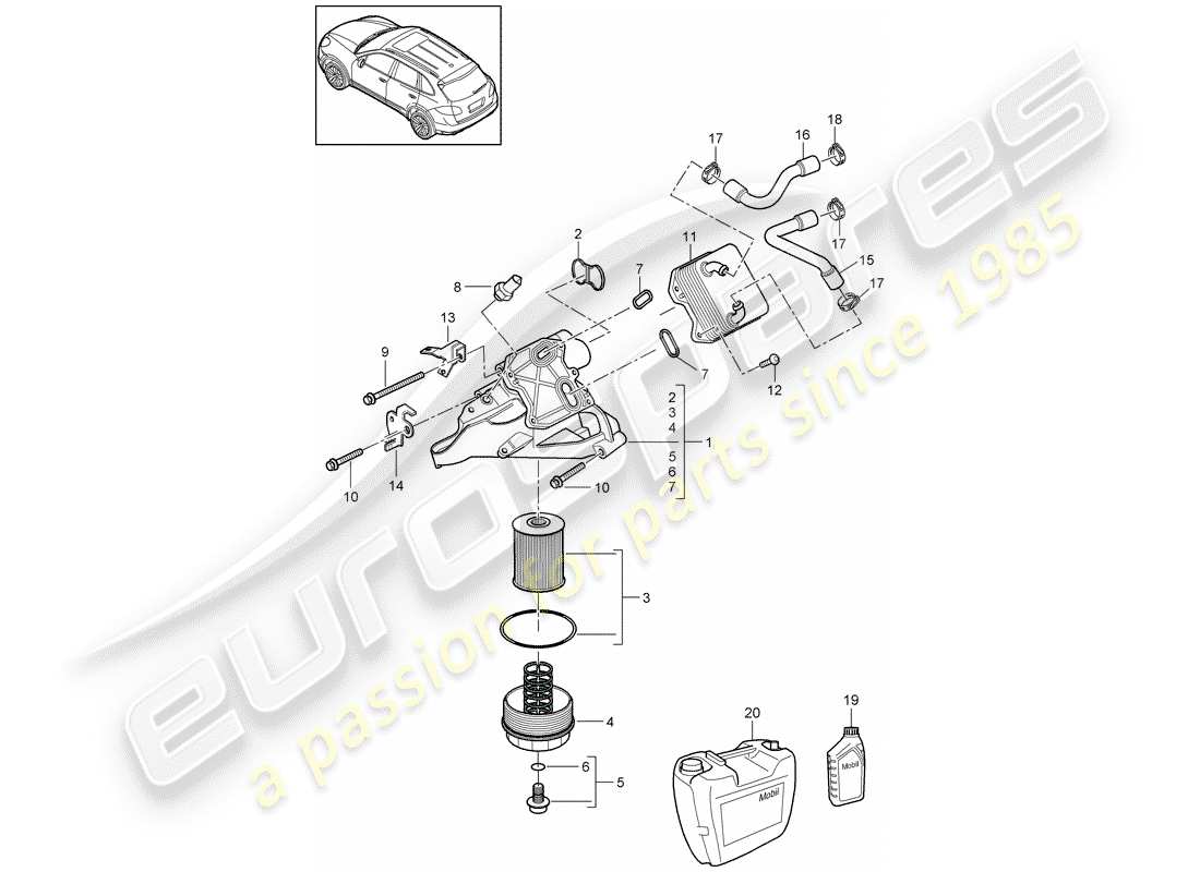 Porsche Cayenne E2 (2015) FILTRO DE ACEITE Diagrama de piezas