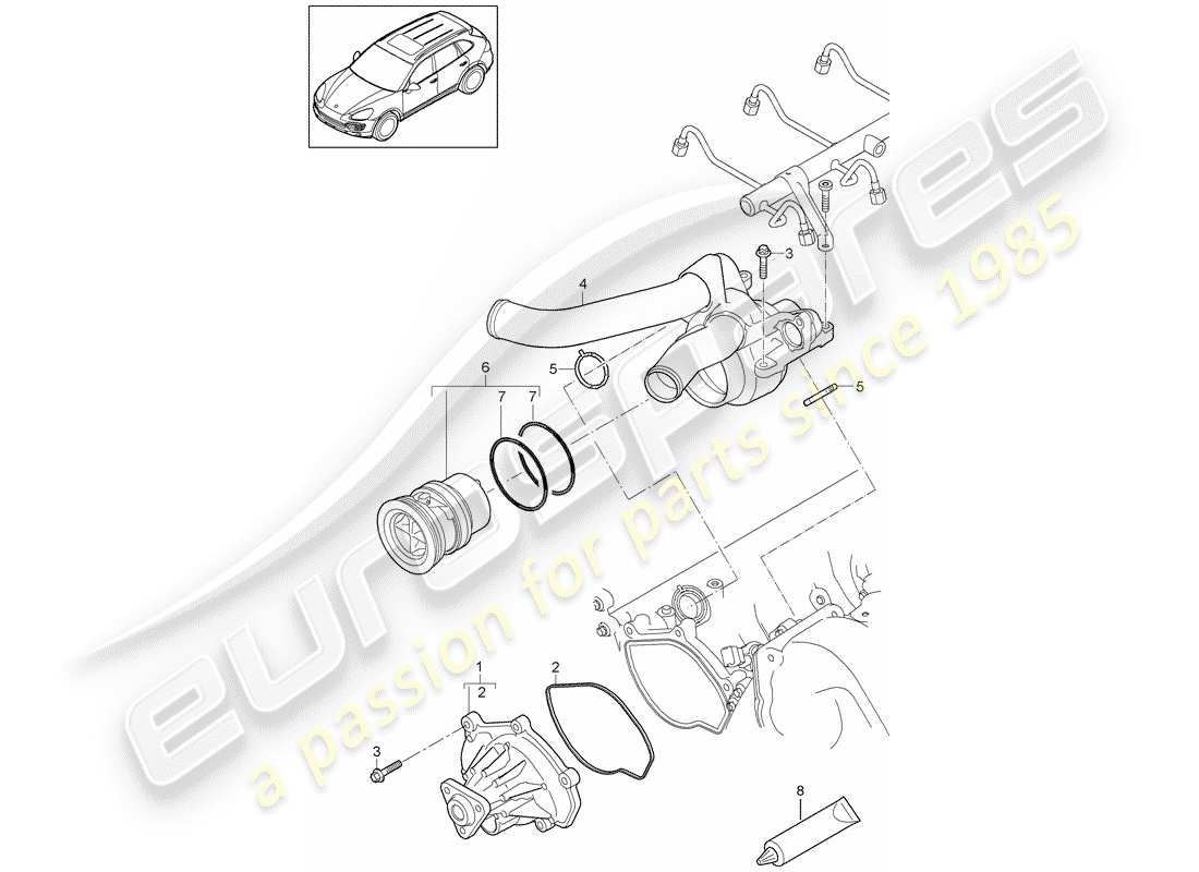Porsche Cayenne E2 (2015) Bomba de agua Diagrama de piezas