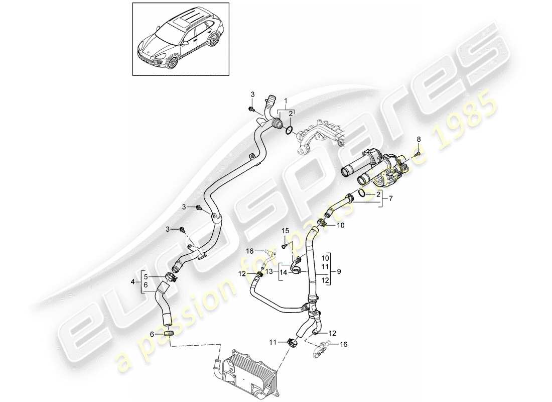 Porsche Cayenne E2 (2015) water cooling 2 Diagrama de piezas
