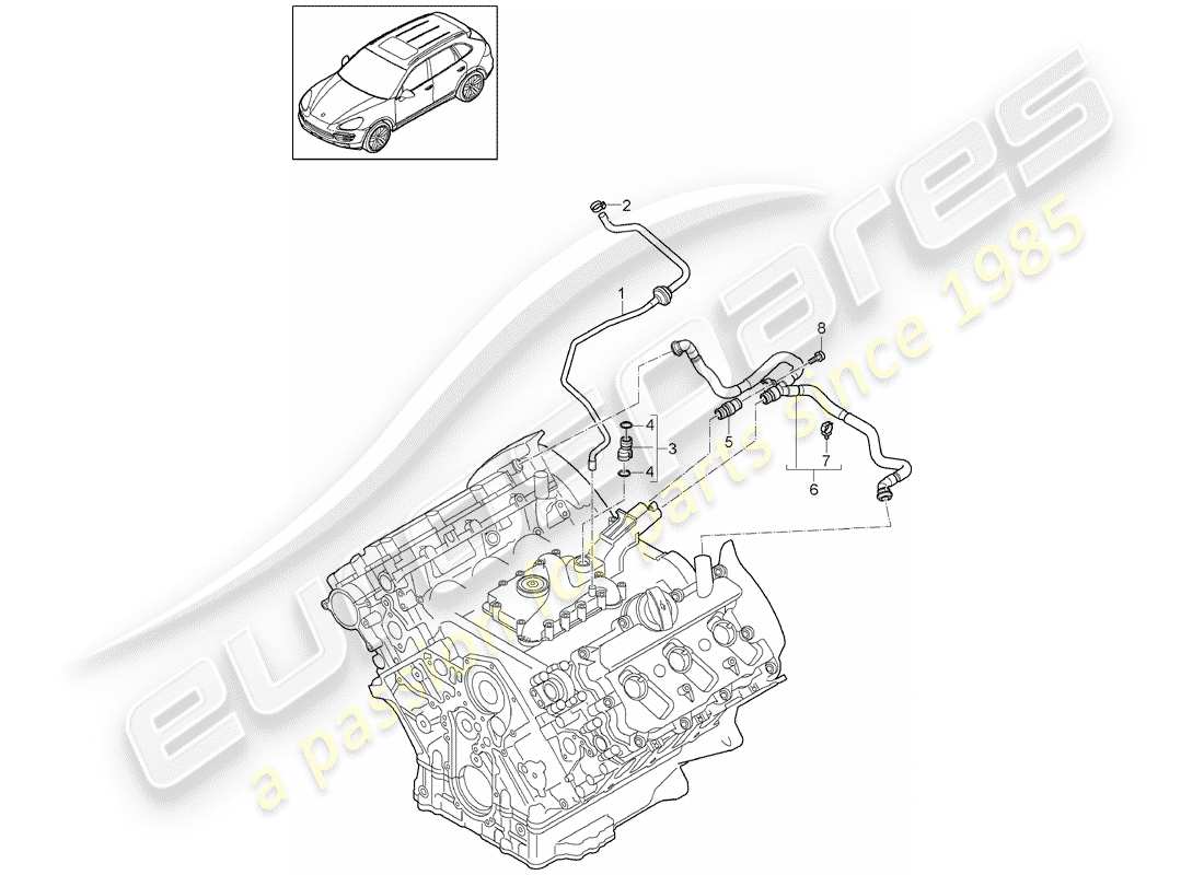 Porsche Cayenne E2 (2015) respiradero del cárter Diagrama de piezas