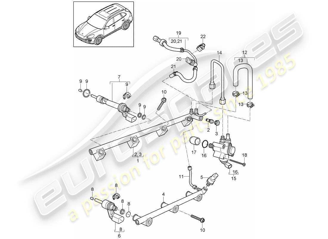Porsche Cayenne E2 (2015) tubo de recogida de combustible Diagrama de piezas