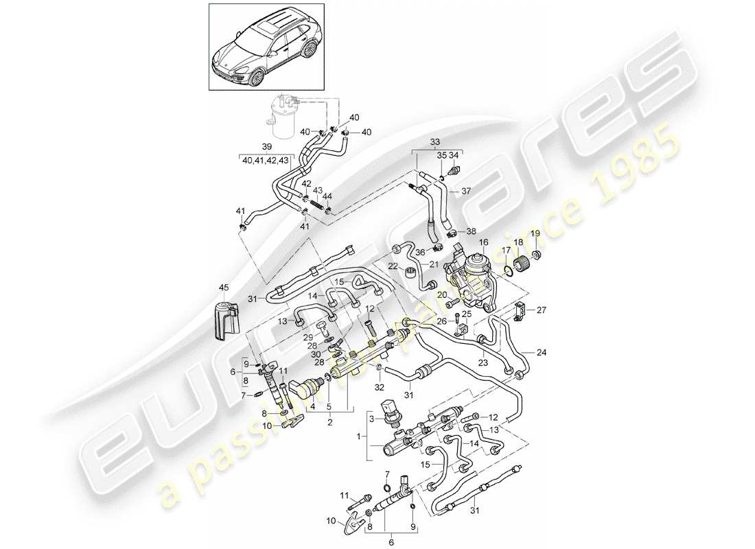 Porsche Cayenne E2 (2015) tubo de recogida de combustible Diagrama de piezas