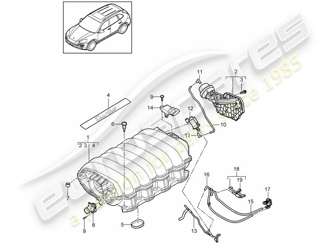 Porsche Cayenne E2 (2015) distribuidor de aire de admisión Diagrama de piezas