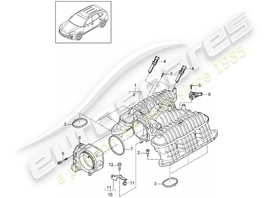 Porsche Cayenne E2 (2015) distribuidor de aire de admisión Diagrama de piezas