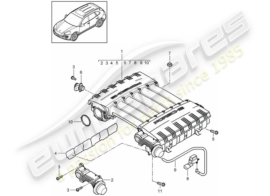 Porsche Cayenne E2 (2015) COLECTOR DE ADMISIÓN Diagrama de piezas