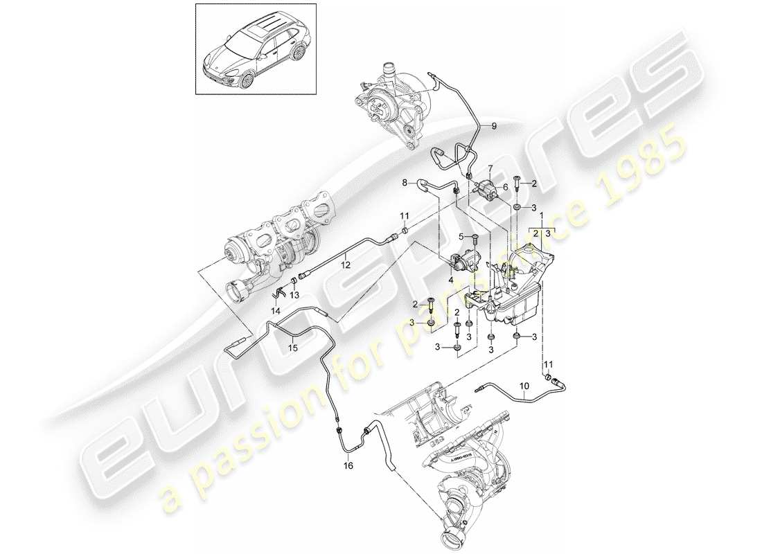 Porsche Cayenne E2 (2015) tanque de vacío Diagrama de piezas