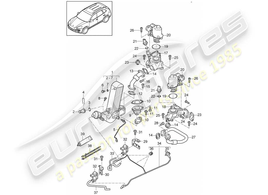 Porsche Cayenne E2 (2015) recirculación de escape Diagrama de piezas