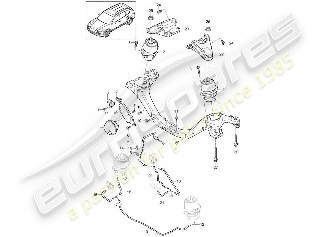 Porsche Cayenne E2 (2015) DISPOSITIVO DE ELEVACIÓN DEL MOTOR Diagrama de piezas