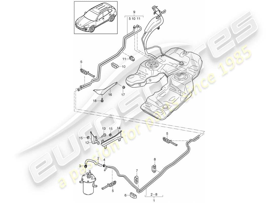 Porsche Cayenne E2 (2015) Fuel System Diagrama de piezas