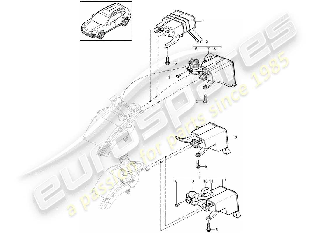 Porsche Cayenne E2 (2015) BOTE DE EMISIONES EVAPORATIVAS Diagrama de piezas