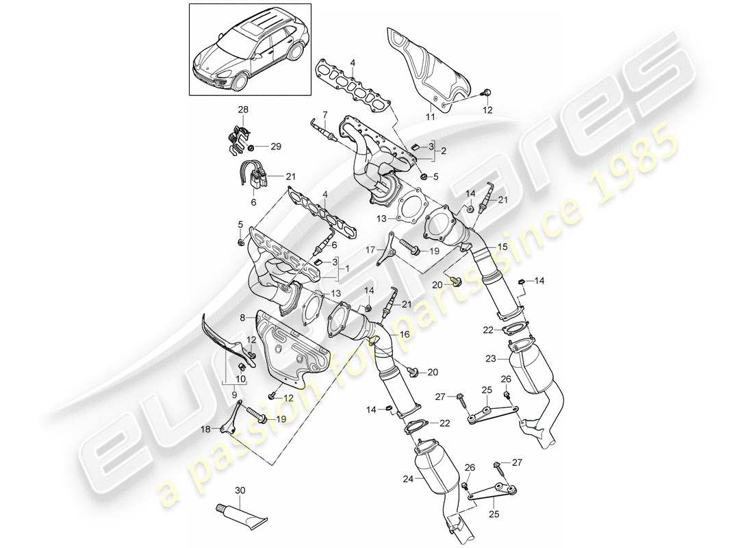 Porsche Cayenne E2 (2015) Sistema de escape Diagrama de piezas