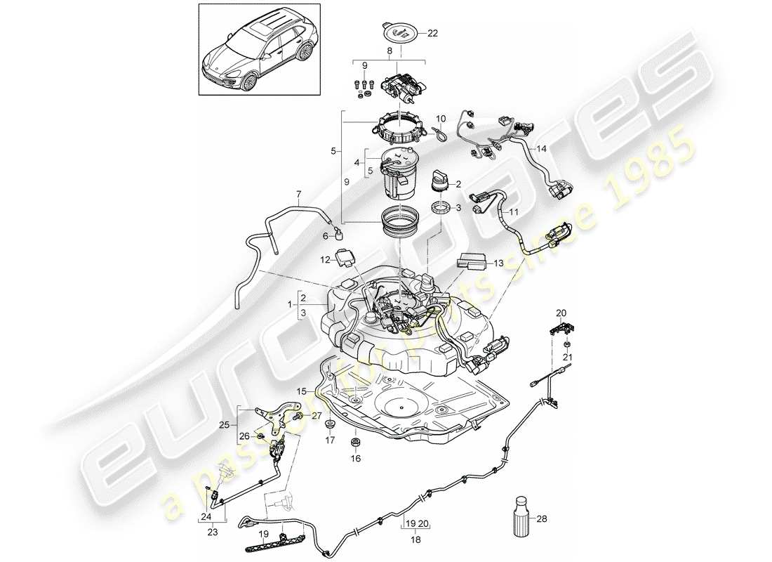 Porsche Cayenne E2 (2015) ex. sistema de control de emisiones Diagrama de piezas