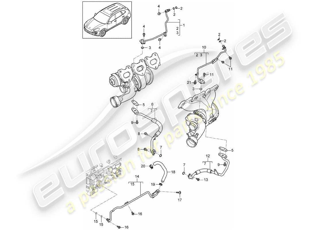Porsche Cayenne E2 (2015) tubería de petróleo Diagrama de piezas