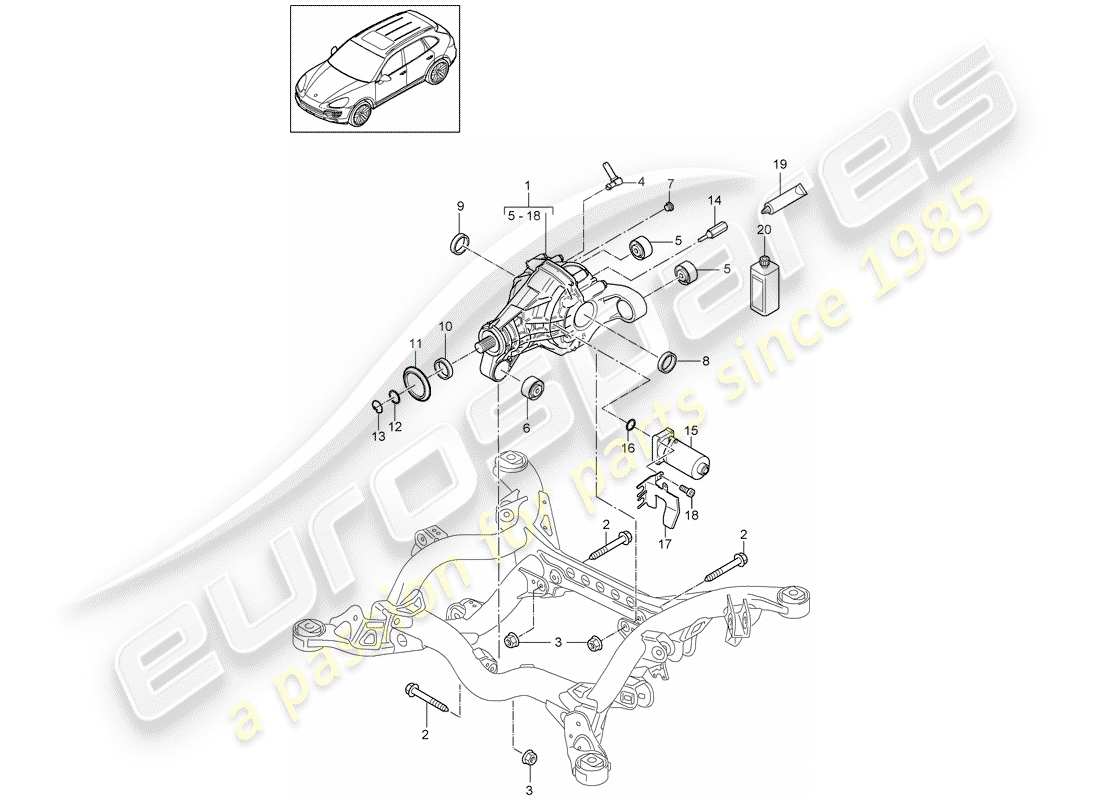 Porsche Cayenne E2 (2015) diferencial del eje trasero Diagrama de piezas