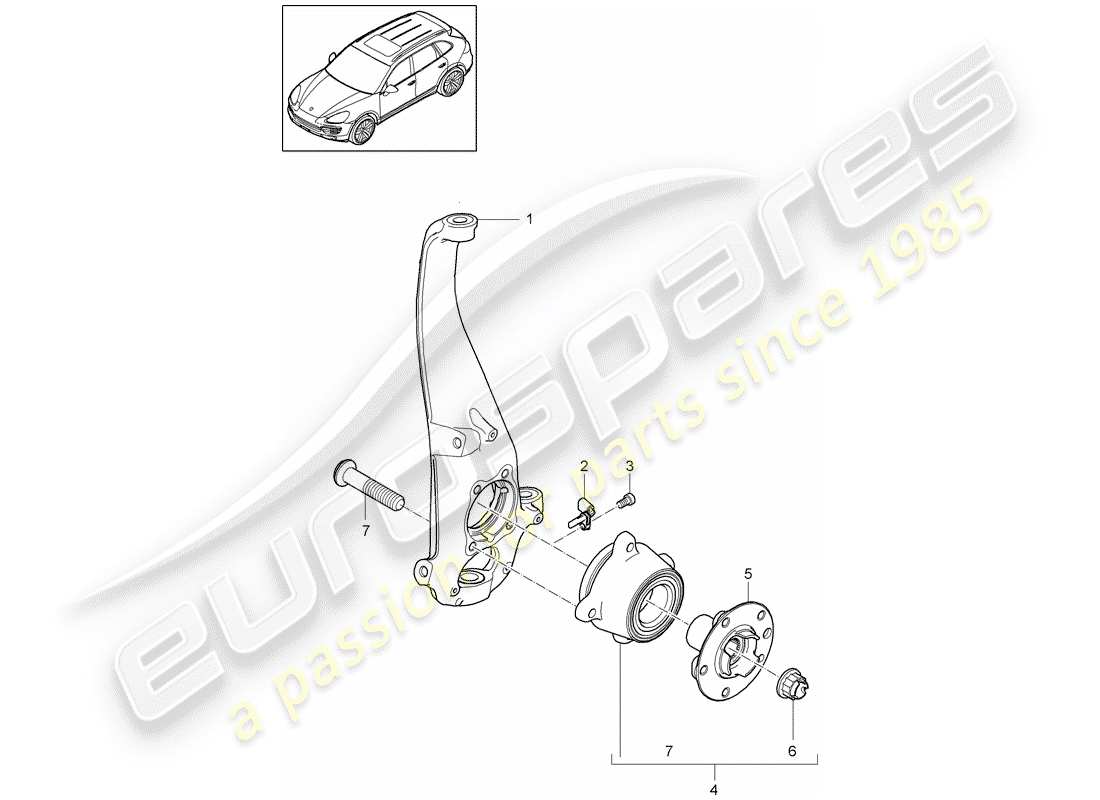 Porsche Cayenne E2 (2015) cojinete de pivote Diagrama de piezas