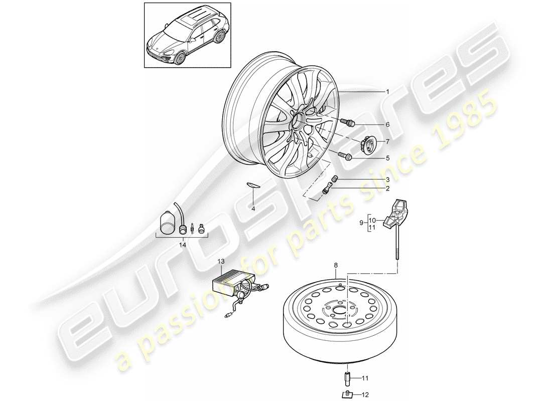 Porsche Cayenne E2 (2015) Ruedas Diagrama de piezas